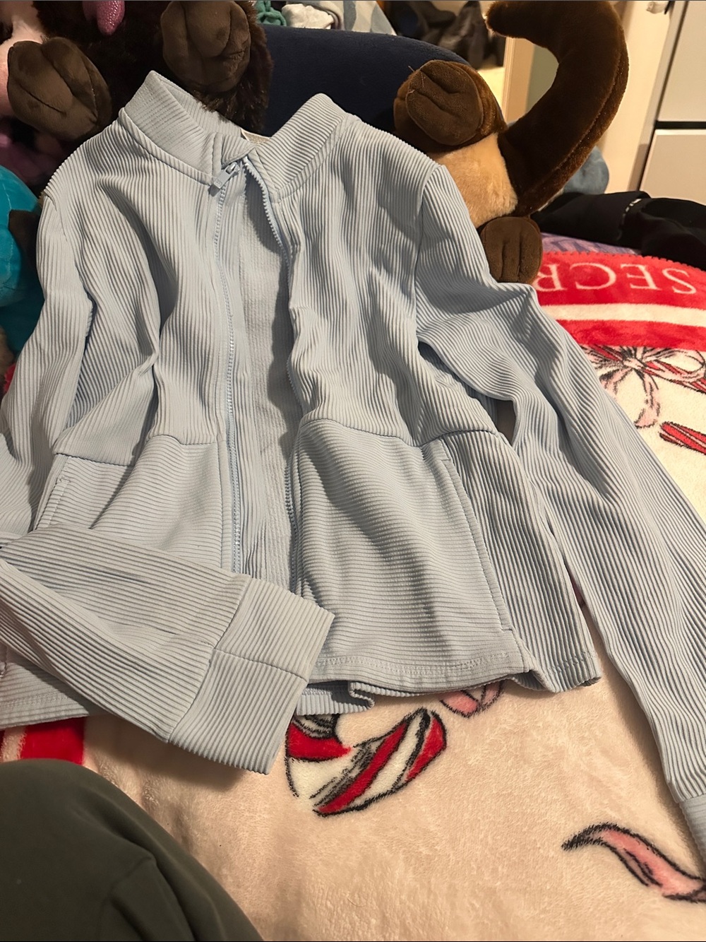 all in motion Light Blue Ribbed Zip-Up Sweater